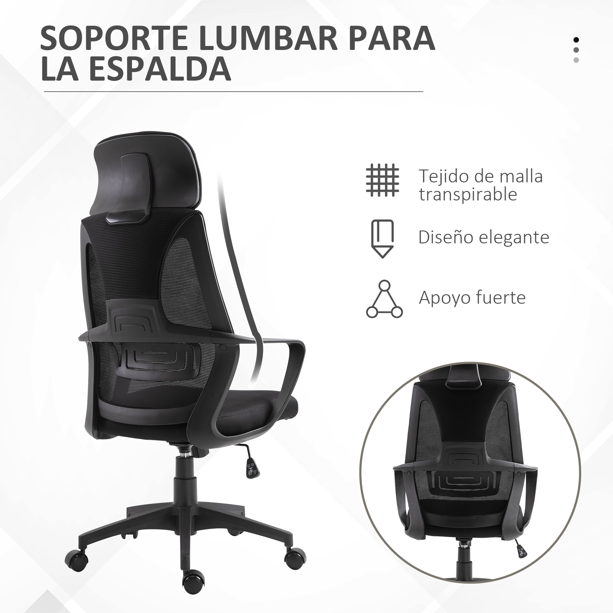 Silla de Oficina Altura Ajustable con Respaldo Negro