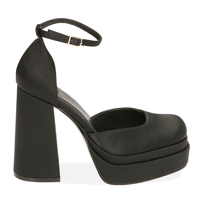 Décolleté platform nere in raso, tacco 12 cm