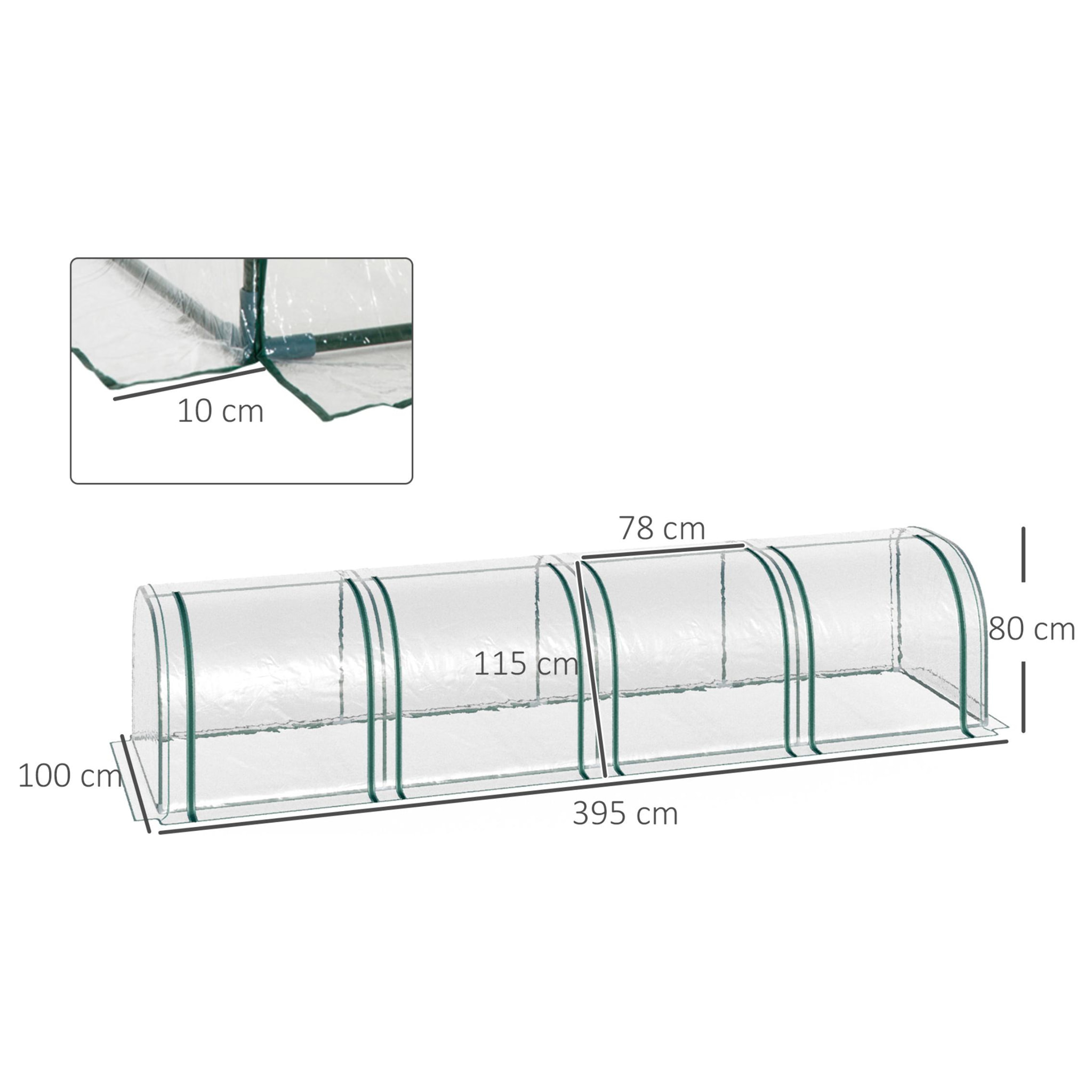 Invernadero Caseta 395x100x80 cm para Jardín Terraza Cultivo de Plantas Semilla Invernadero de Jardín Vivero Casero tipo Túnel Marco Acero y PVC