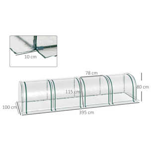 Invernadero Caseta 395x100x80 cm para Jardín Terraza Cultivo de Plantas Semilla Invernadero de Jardín Vivero Casero tipo Túnel Marco Acero y PVC