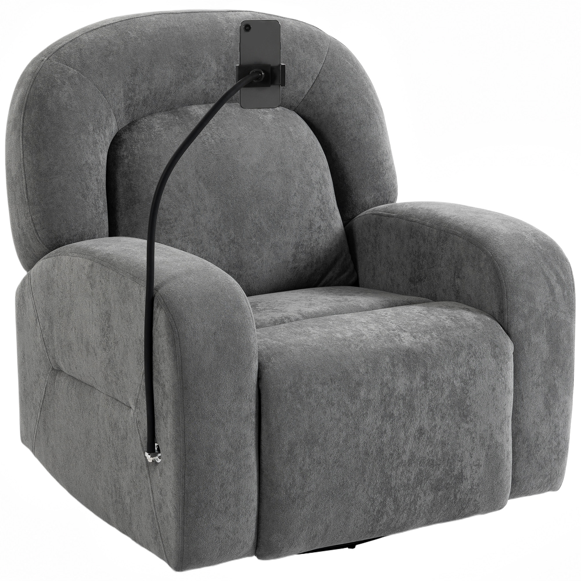HOMCOM Sillón Relax Reclinable 3 en 1, Sillón Relax con Función Mecedora, Giratorio 360°, Soporte para Teléfono, Asiento Amplio, Respaldo Ancho, Tapizado en Terciopelo, Gris