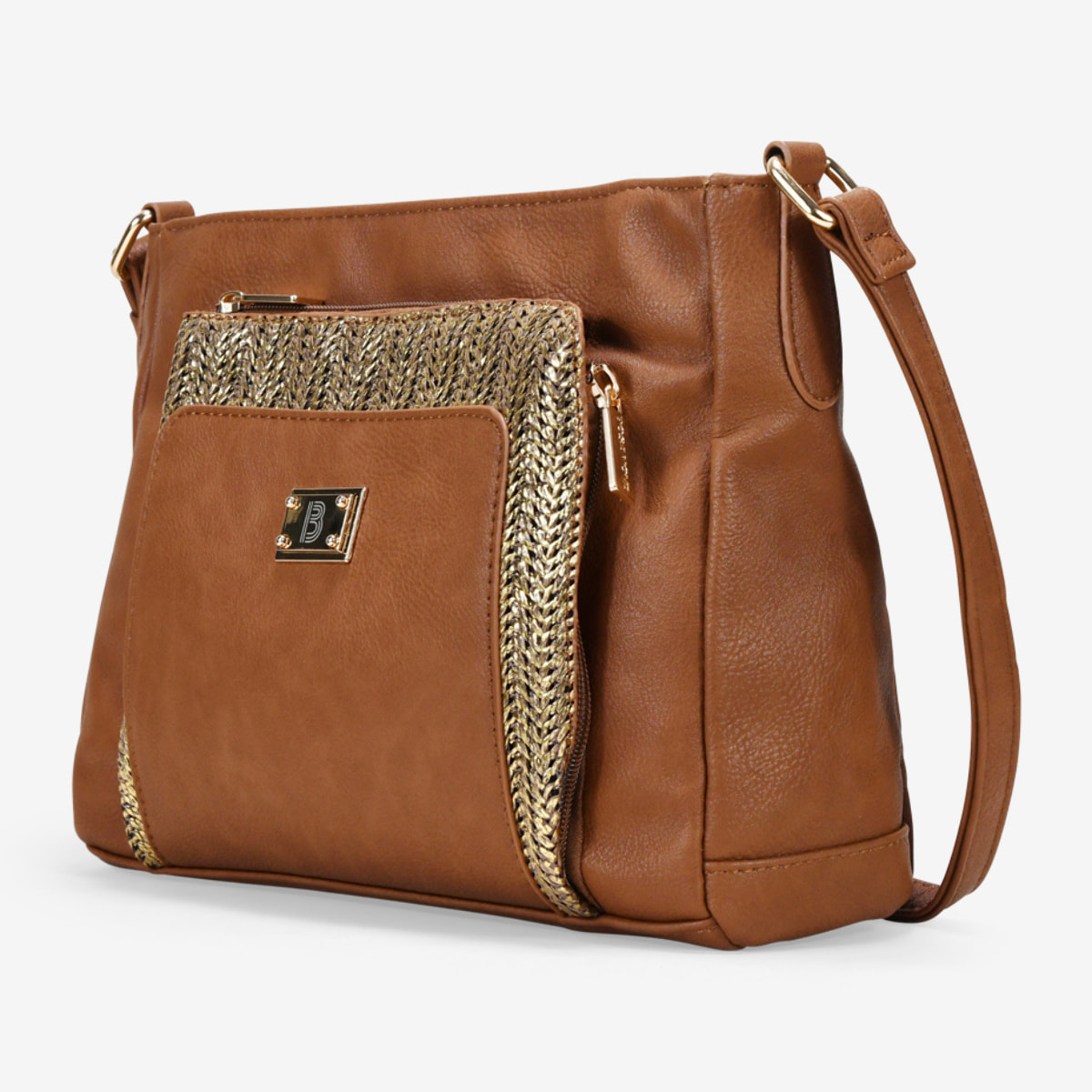 Bolso bandolera marrón con cremallera