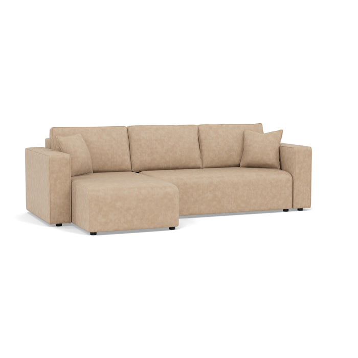 Topaze - canapé d'angle réversible 4 places convertible avec coffre en simili - Beige