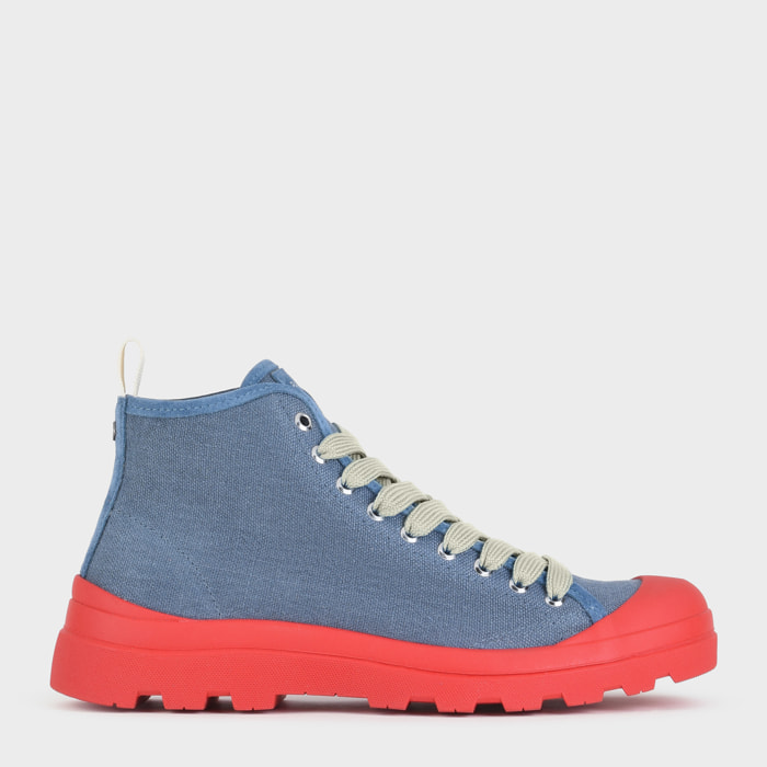 POLACCHINO P03 UOMO IN LINO E SUEDE BLU DENIM-ROSSO