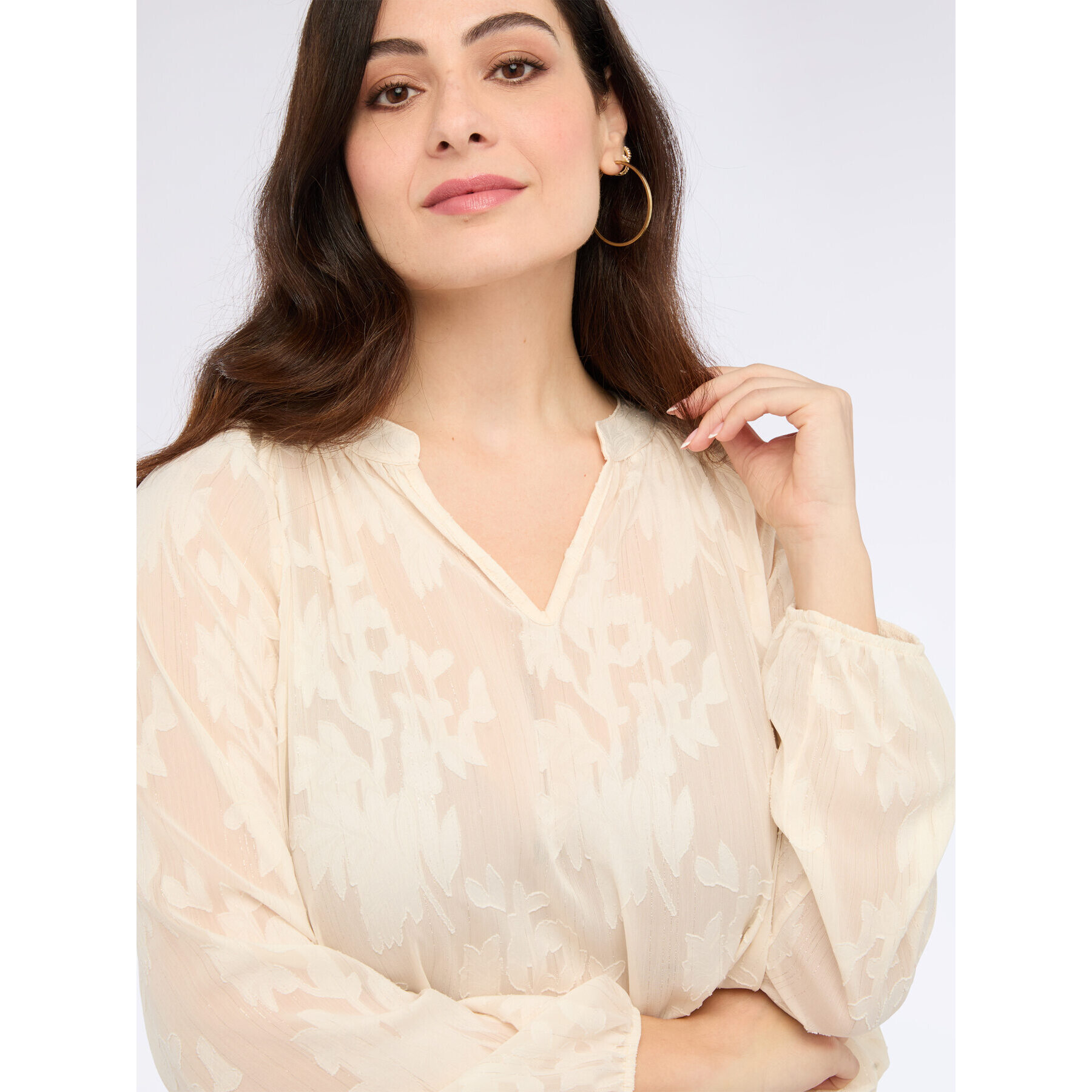 Fiorella Rubino - Blusa stampa floreale con scollo a V - Beige