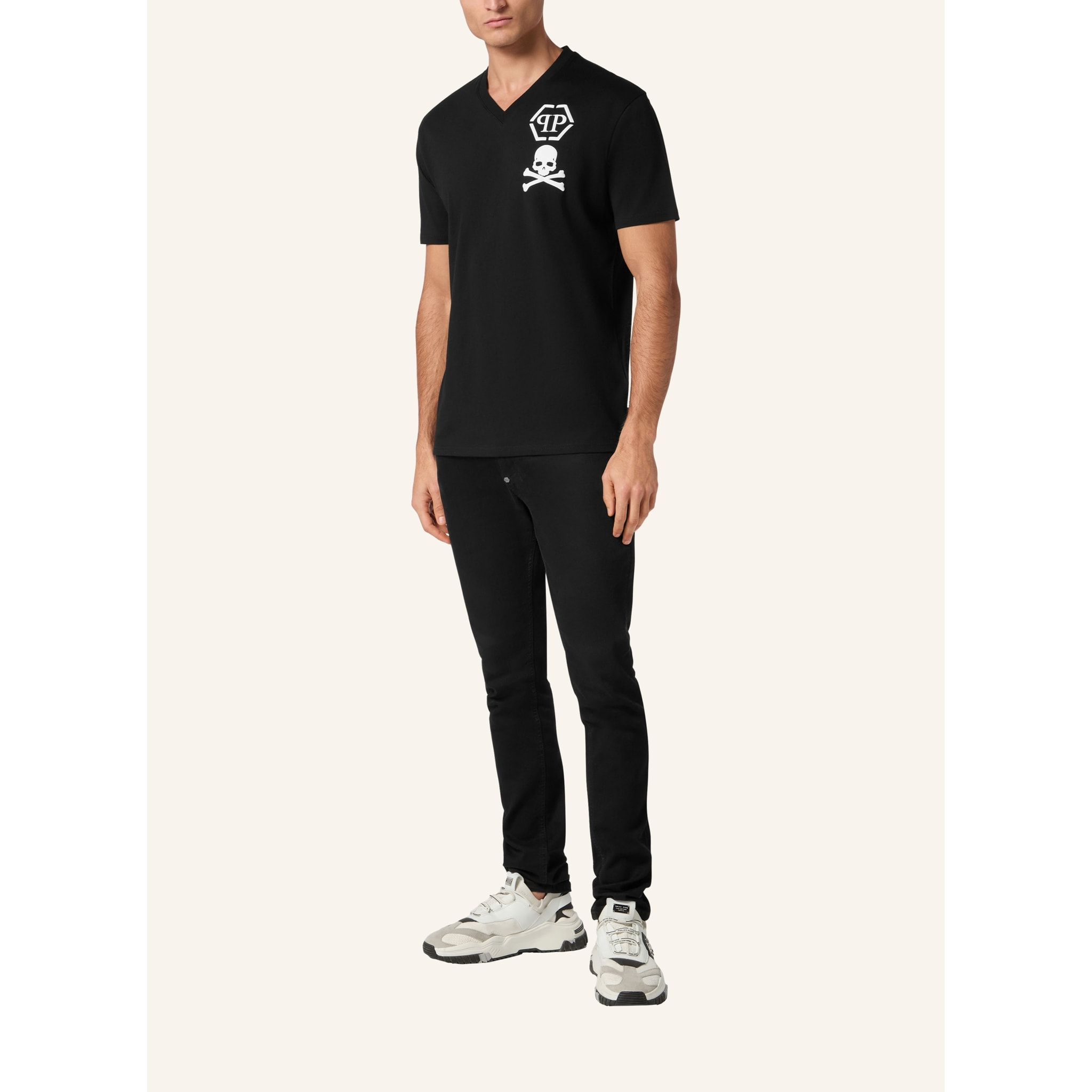 PHILIPP PLEIN Camiseta cuello pico SKULL