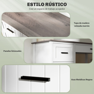 Escritorio Rústico 120x50 cm Mesa de Escritorio con 3 Cajones y Encimera con Efecto Madera Mesa de Ordenador para Estudio Oficina en Casa Blanco