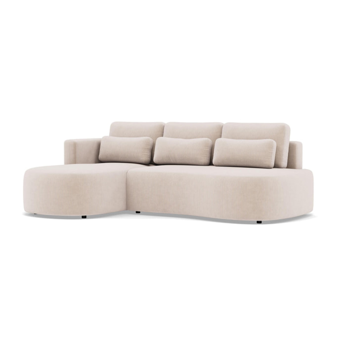 Mahina - canapé d'angle gauche 4 places convertible avec coffre en velours côtelé - Beige