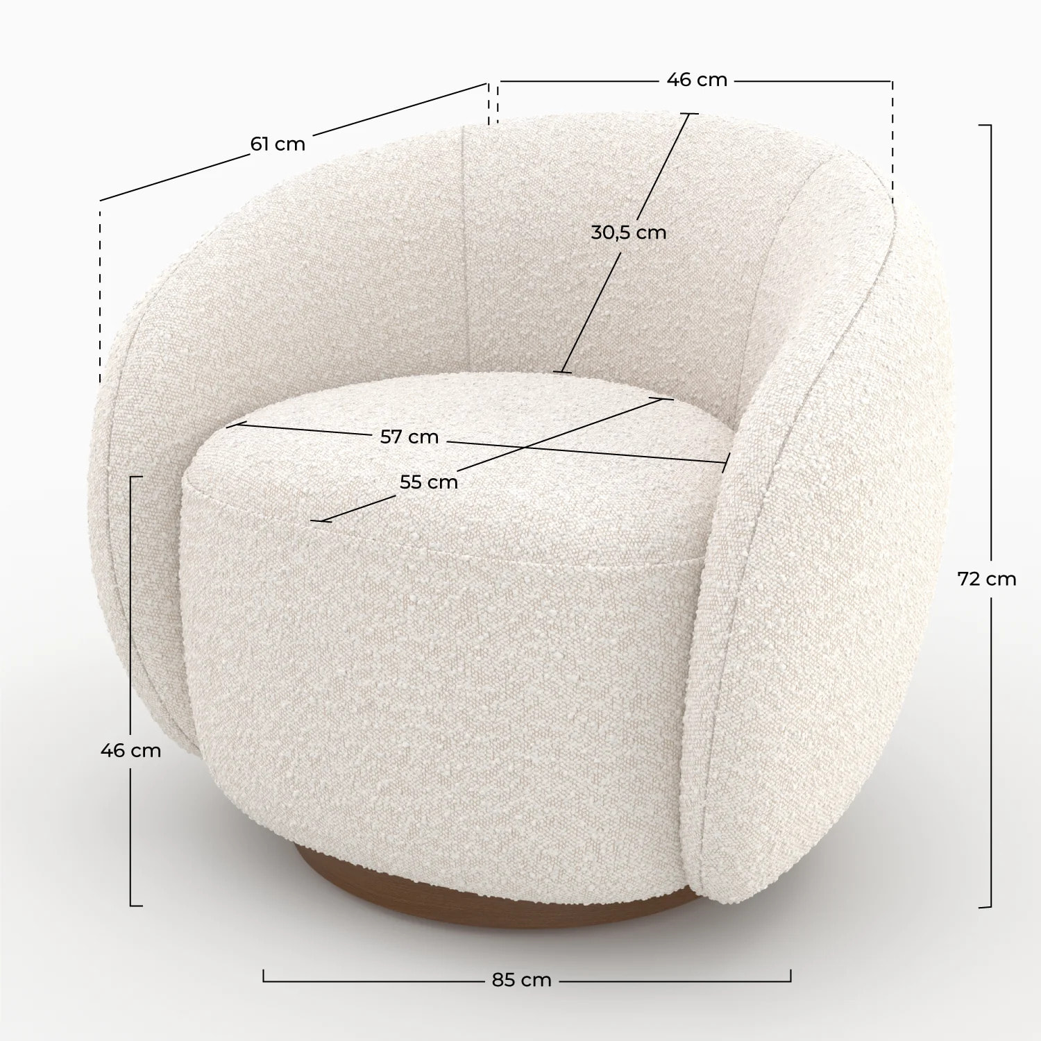 Fauteuil pivotant en tissu bouclé blanc - Naya