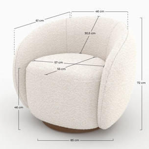 Fauteuil pivotant en tissu bouclé blanc - Naya