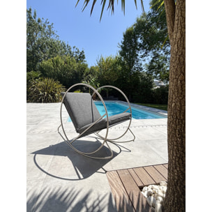 CAPRERA - Fauteuil à bascule de jardin en inox et toile plastifiéee