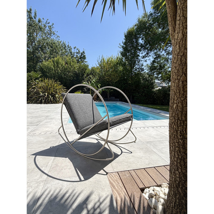 CAPRERA - Fauteuil à bascule de jardin en inox et toile plastifiéee