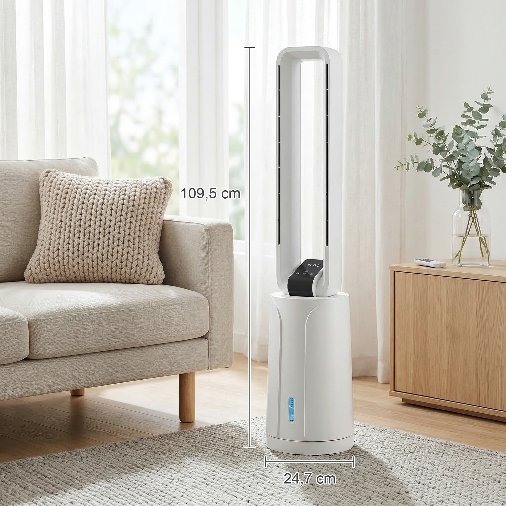 Climatizador Evaporativo 3 en 1 sin Aspas Enfriador de Aire 90 W Depósito de 1,7L Temporizador hasta 15H 3 Velocidades 4 Modos Oscilación 70° Mando a Distancia Cajas de Hielo para Hogar Blanco