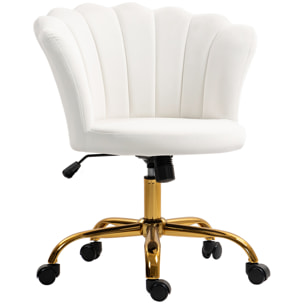 Chaise bureau velours design coquillage piètement acier doré blanc