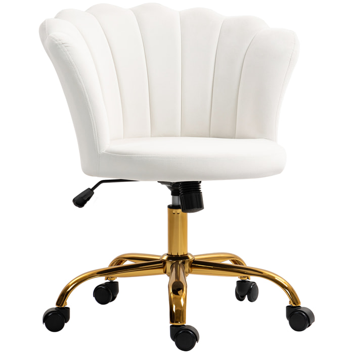Chaise bureau velours design coquillage piètement acier doré blanc