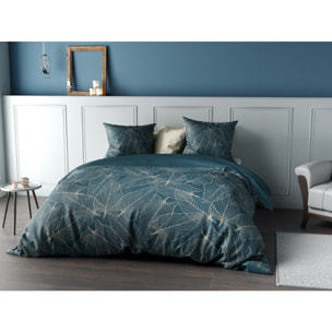 Parure housse de couette coton bleu
