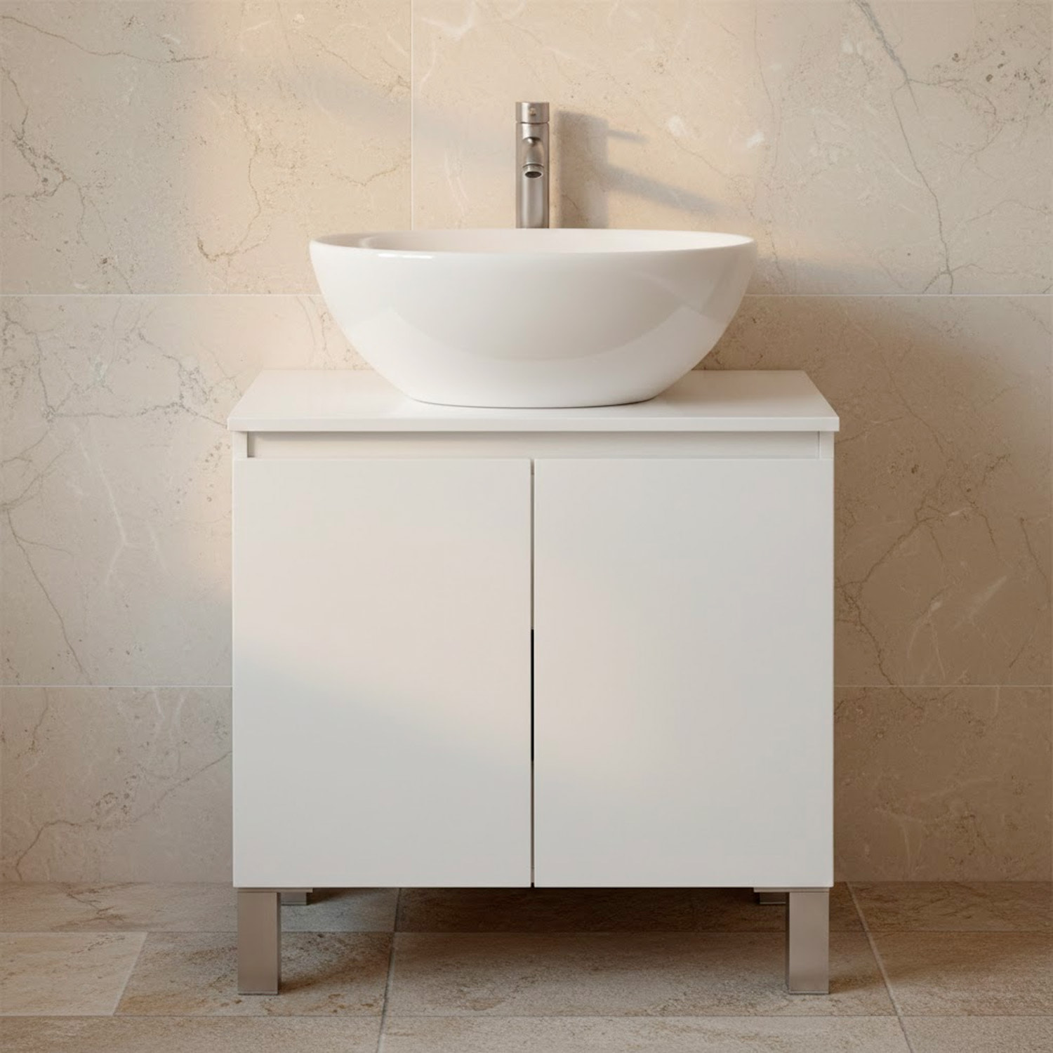 Mobile Bagno Sotto Al Lavabo Da Appoggio Con 2 Ante E Mensola Interna Salvaspazio Moderno Per lavabi Con Colonna  60 x 40 x 63.5 Cm Bianco Lucido