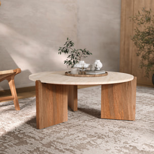 Table basse en travertin et bois D85 cm - Sierra