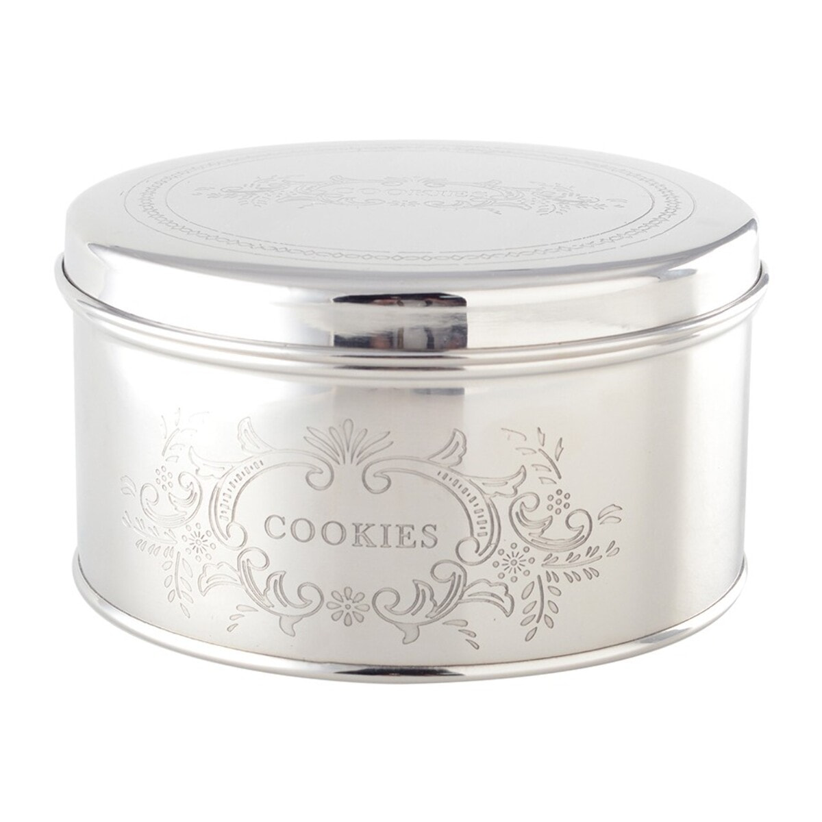 Boite a cookies ronde argentee 17x17x9cm