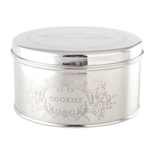 Boite a cookies ronde argentee 17x17x9cm