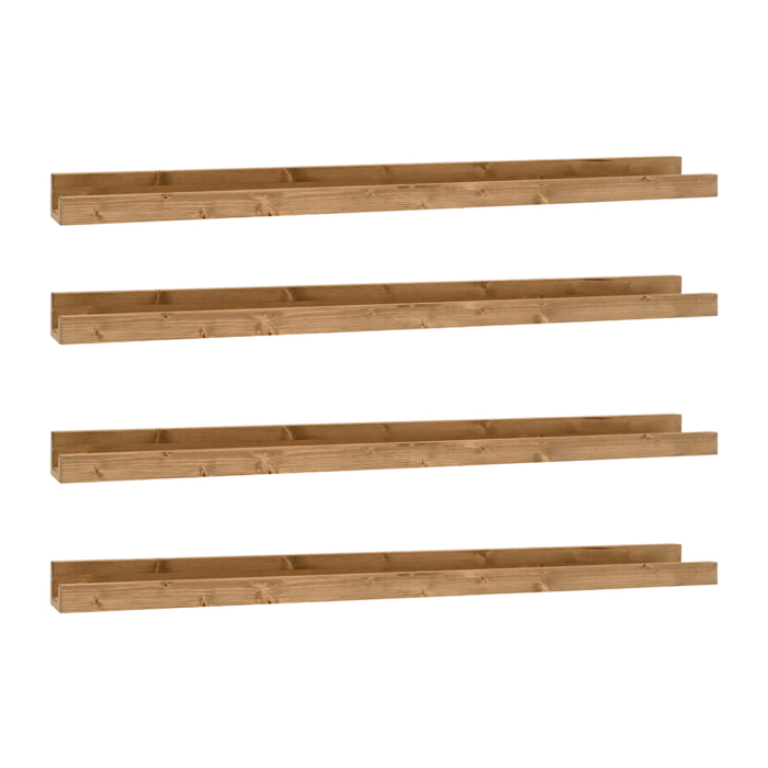 Pack 4 estantes de madera maciza flotante tono roble oscuro varias medidas