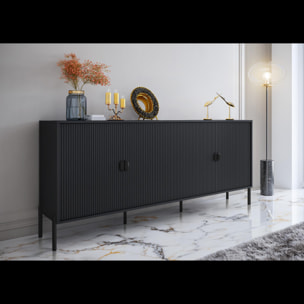 Madia Moderna Credenza In Melaminico Opaco Con 4 Ante E Piedini Alti Mobile Contenitore Design Soggiorno Salotto Sala Pranzo 203 x 49 x 87 Cm Nero