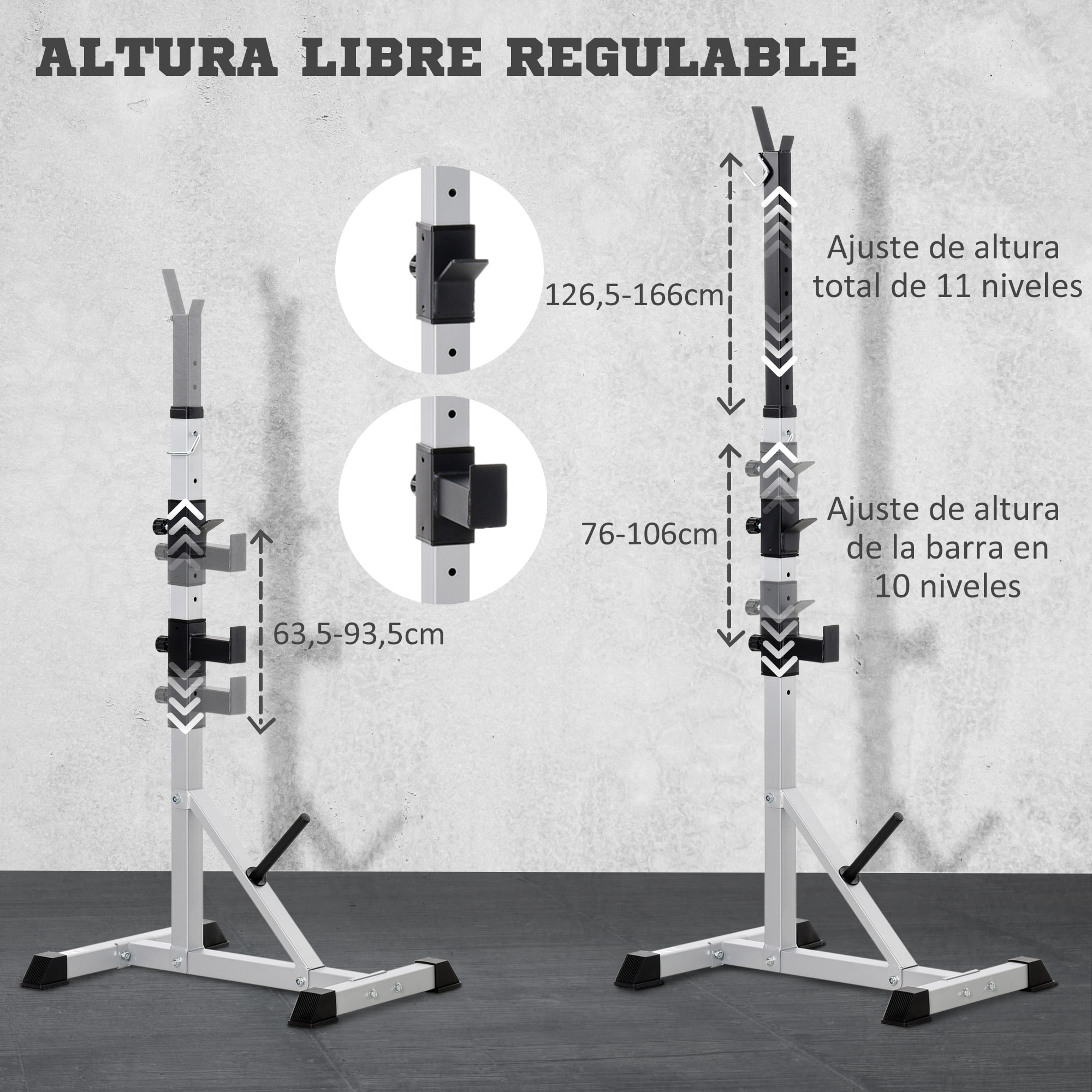 Soporte para Barras de Pesas con Altura Ajustable Rack Musculación con Marco de Acero Carga 200 kg para Entrenamiento en Gimnasio Casa Plata y Negro