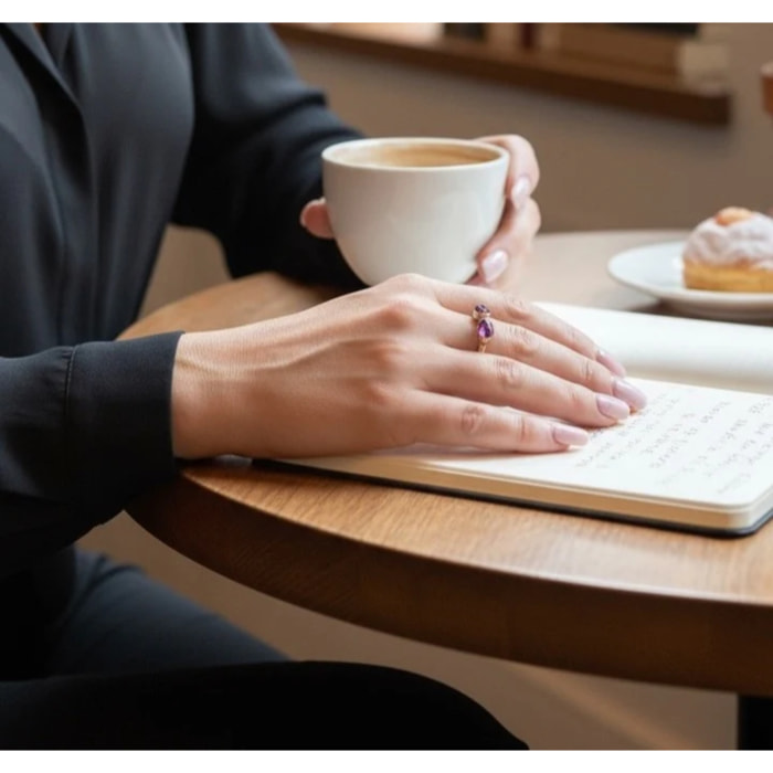 Anillo doble cristal abierto alianza dorado chapado latón cristal Sw amatista