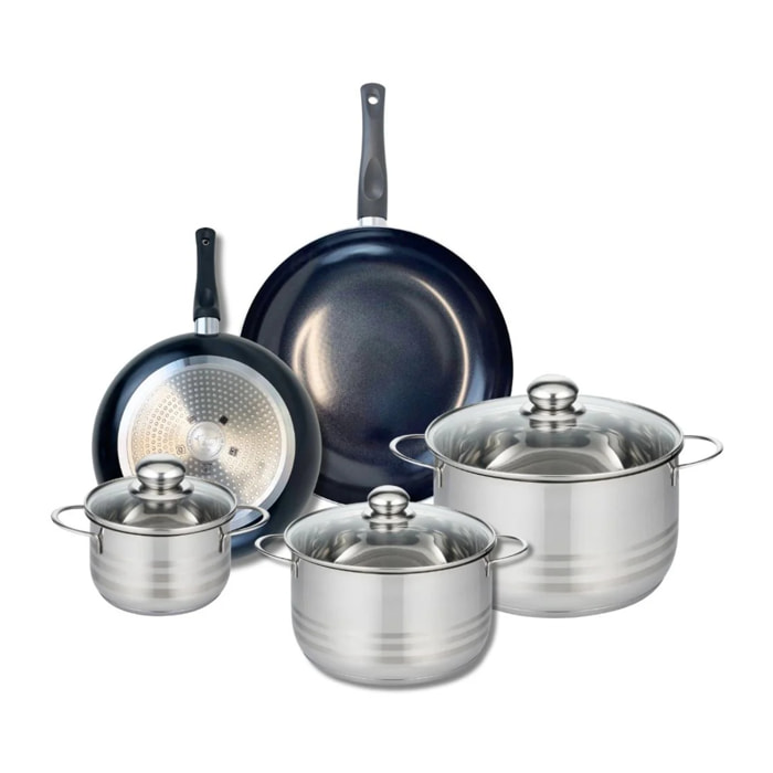 Ensemble de 2 Poêles de cuisson 24 et 28 cm et 3 faitouts 14, 20 et 24 cm Elo Prima Brillant