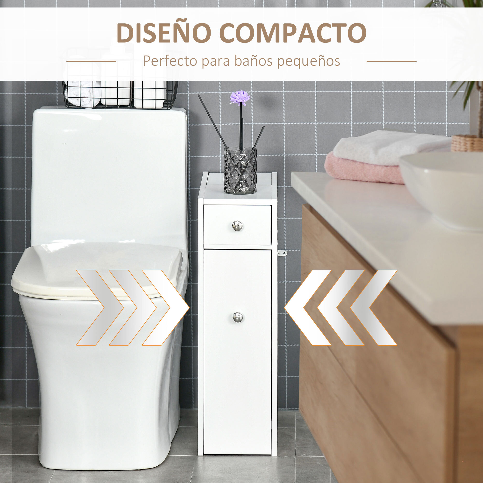 Armario Auxiliar de Baño Mueble de Baño Estrecho con 2 Cajones y Compartimiento Superior con Tapa para Lavabo Ducha 17x48x58 cm Blanco