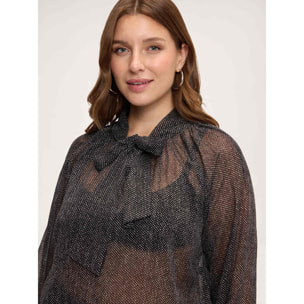 Fiorella Rubino - Blusa a micro-pois in georgette con fiocco - Nero