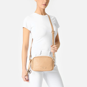 Mini bag donna beige intrecciata