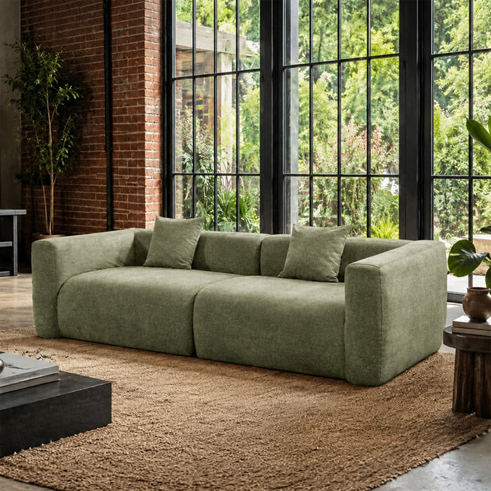 Canapé compressé 4 places en tissu effet laine texturée vert JUMBO