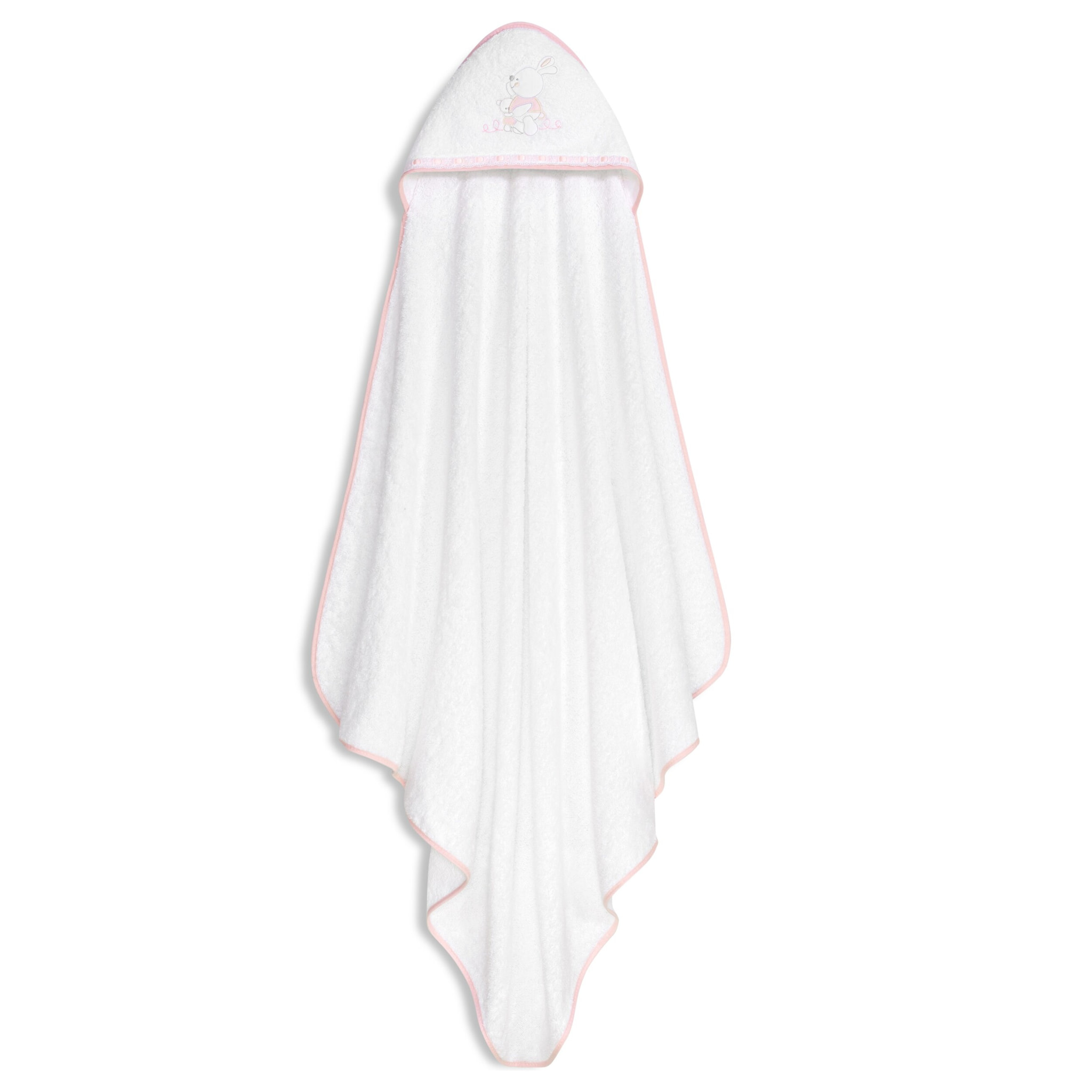 Capa Baño 1X1 Mod Conejitos Abrazos Pasacinta + Gorro Bco/Rosa