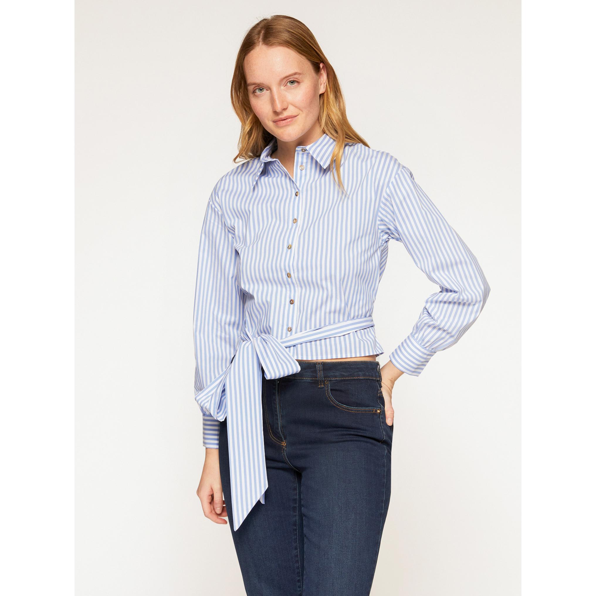 Motivi - Camicia corta fantasia a righe - Azzurro