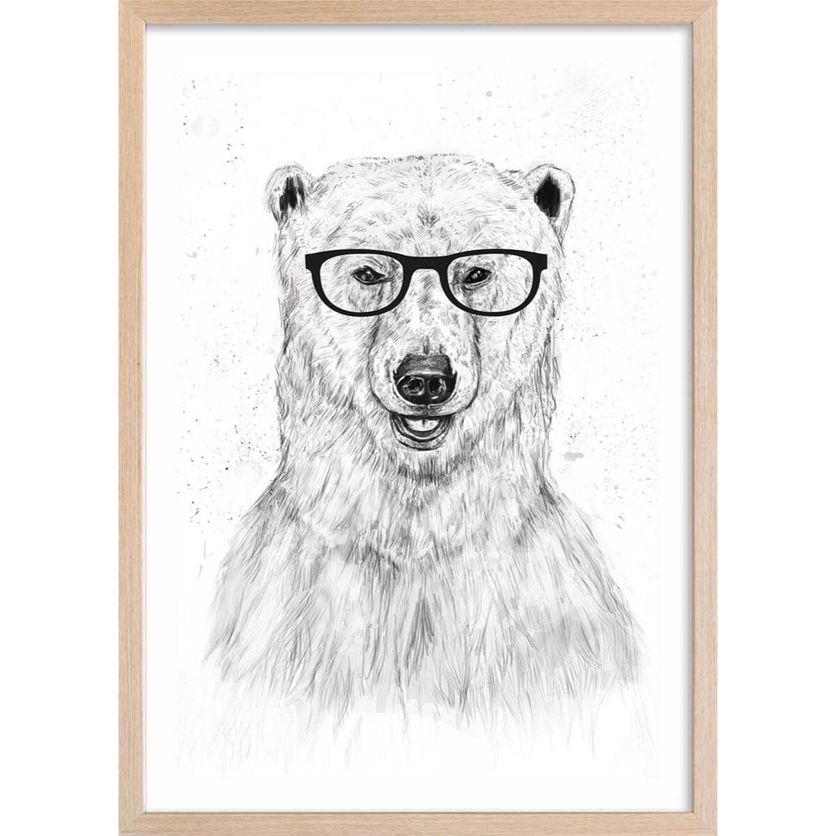 Affiche enfant ours etudiant  Affiche + cadre en bois - Chêne