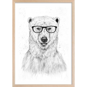 Affiche enfant ours etudiant  Affiche + cadre en bois - Chêne