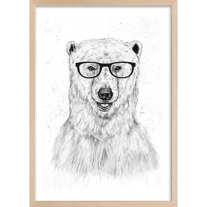 Affiche enfant ours etudiant  Affiche + cadre en bois - Chêne