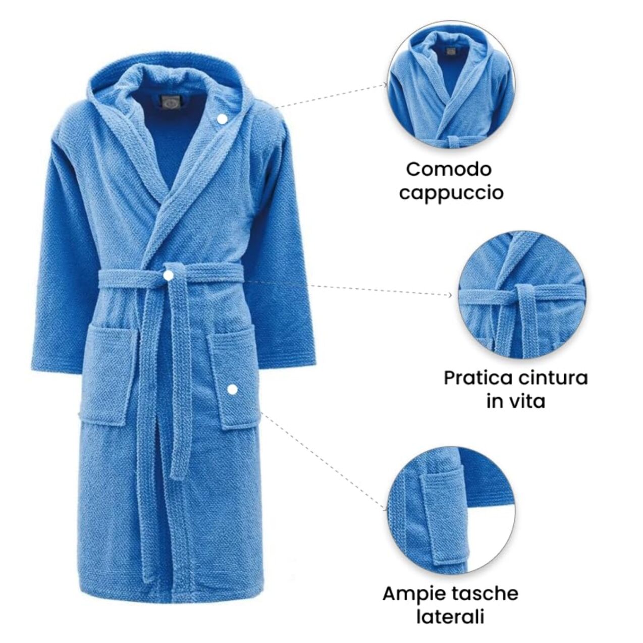 INTRECCI Accappatoio Bichicco in Spugna Tinta Unita Unisex Adulto in Cotone, Accappatoio in Cotone Asciugatura rapida con Tasche e Cappuccio