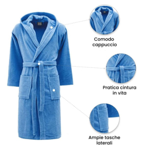 INTRECCI Accappatoio Bichicco in Spugna Tinta Unita Unisex Adulto in Cotone, Accappatoio in Cotone Asciugatura rapida con Tasche e Cappuccio