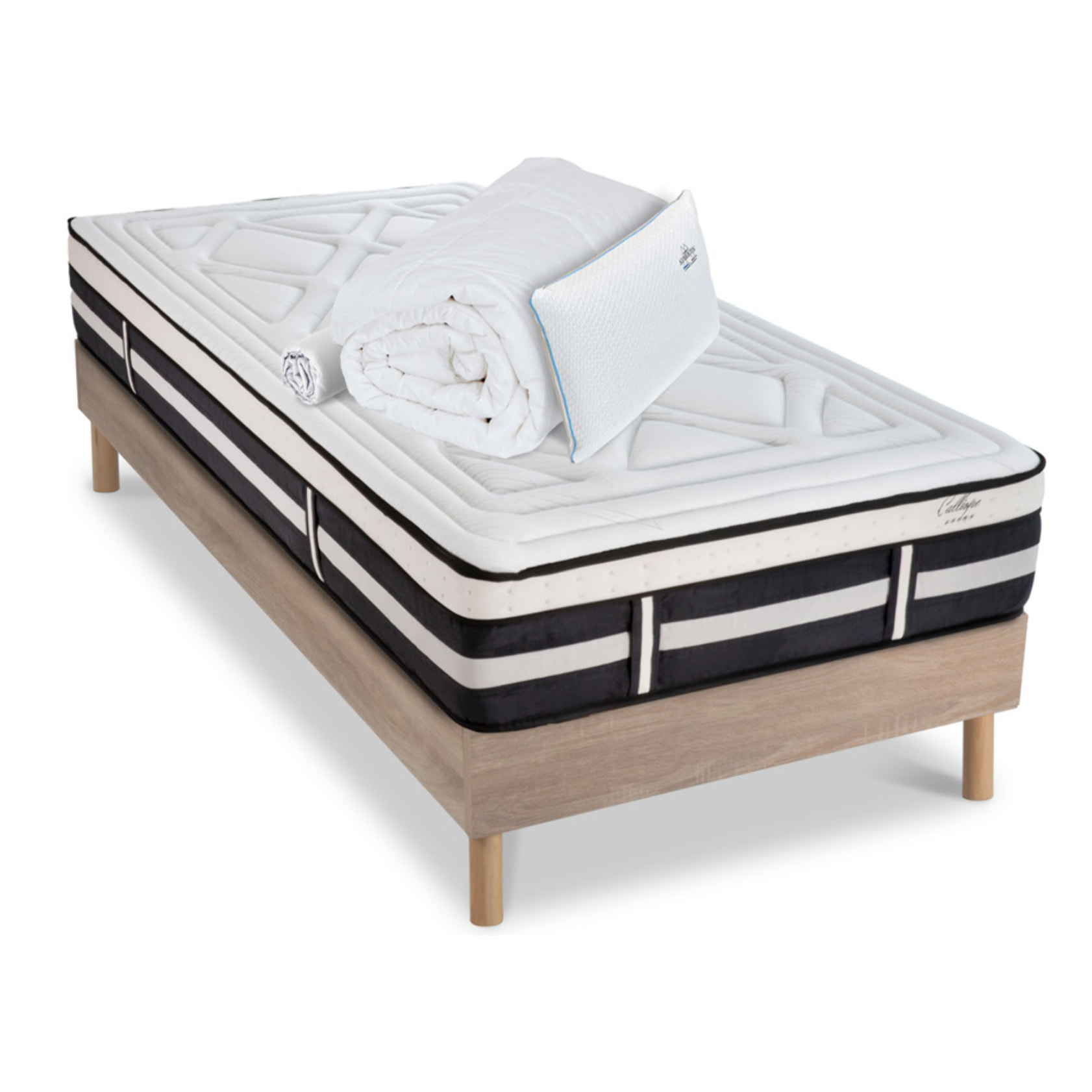 Ensemble Matelas Calliope mémoire de forme - 28cm + sommier kit bois - 1 Place