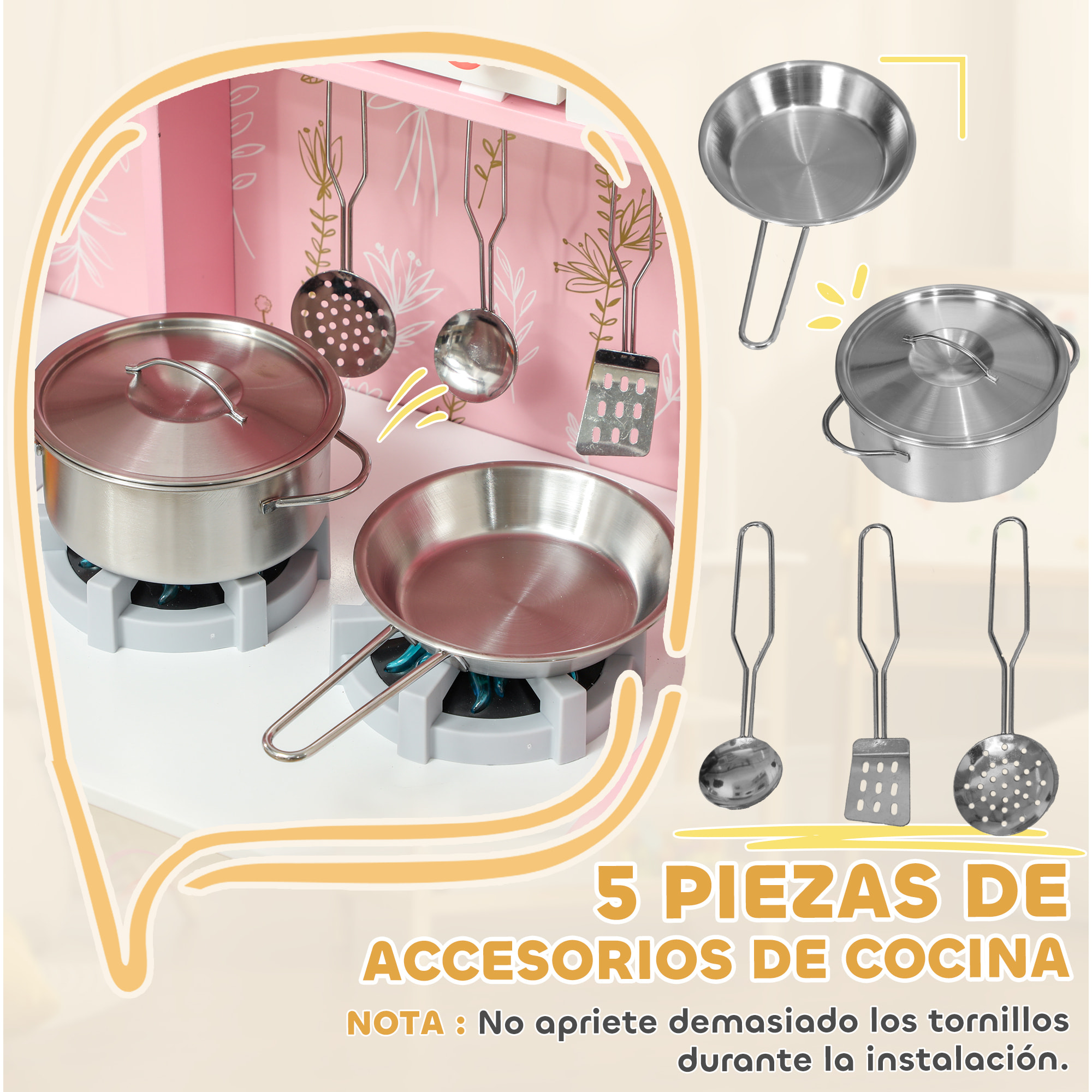 Cocina de Juguete para Niños +3 Años Cocina de Madera Infantil Cocinita Infantil con Sonido Fogón Horno Grifo Fregadero Microondas Lavadora Máquina de Hielo y Accesorios de Cocina Rosa