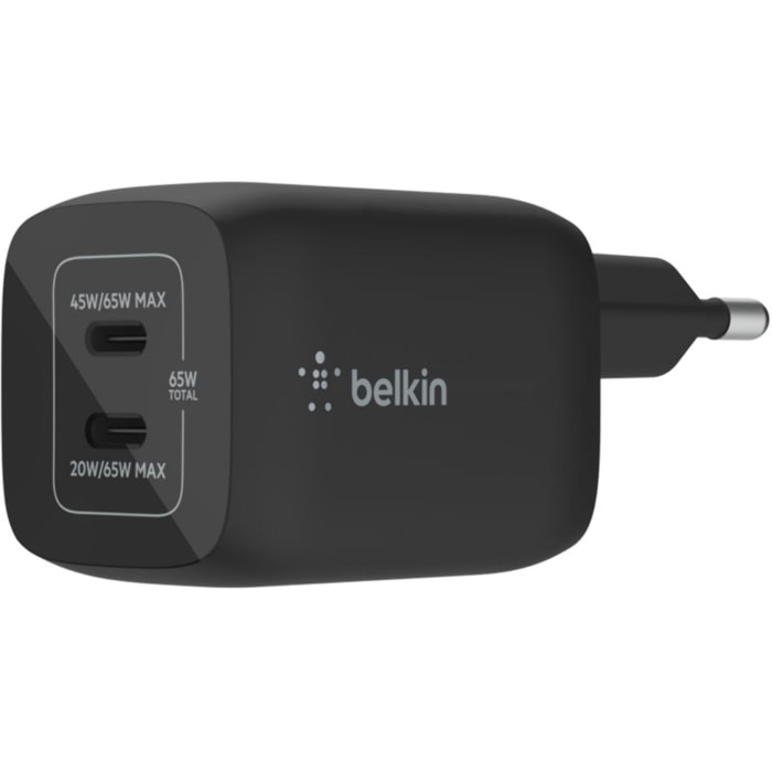 Chargeur secteur BELKIN USB C x2 65W GaN PPS Noir