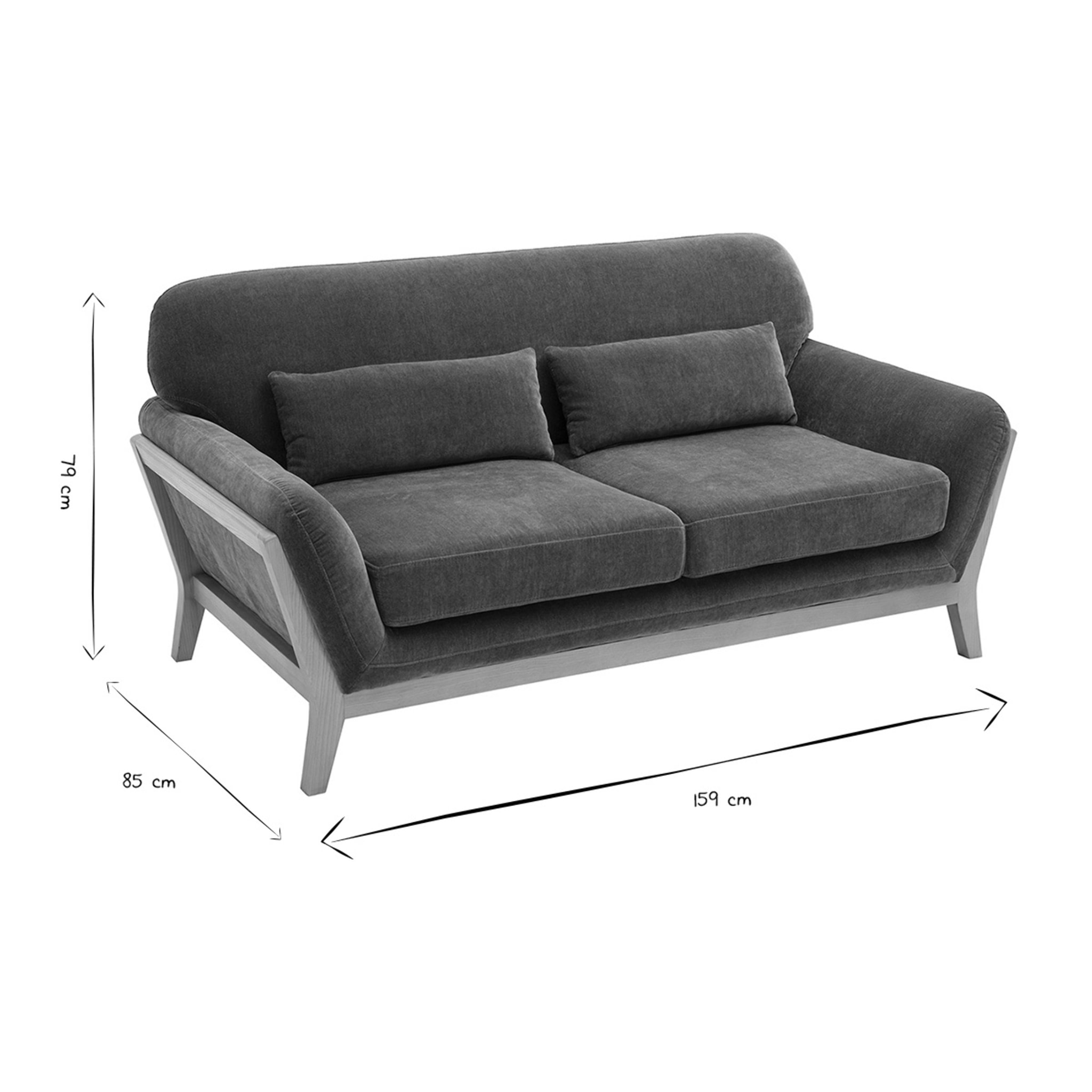Canapé scandinave 2 places en tissu effet velours vert kaki et bois clair YOKO