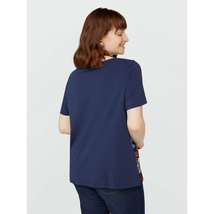 Fiorella Rubino - T-shirt in due tessuti con stampa - Blu