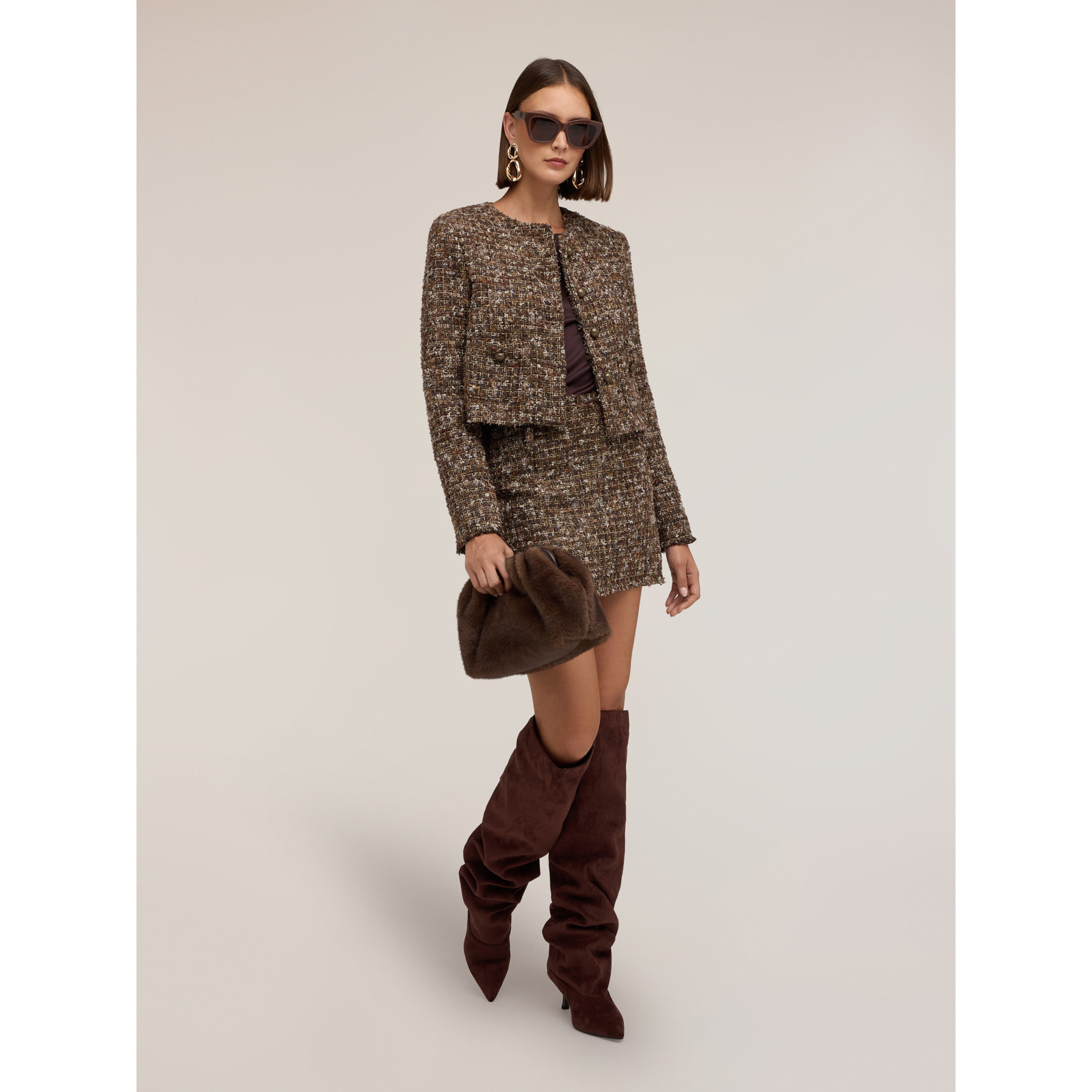 Motivi - Giacca in tweed con bottoni metallici - Marrone