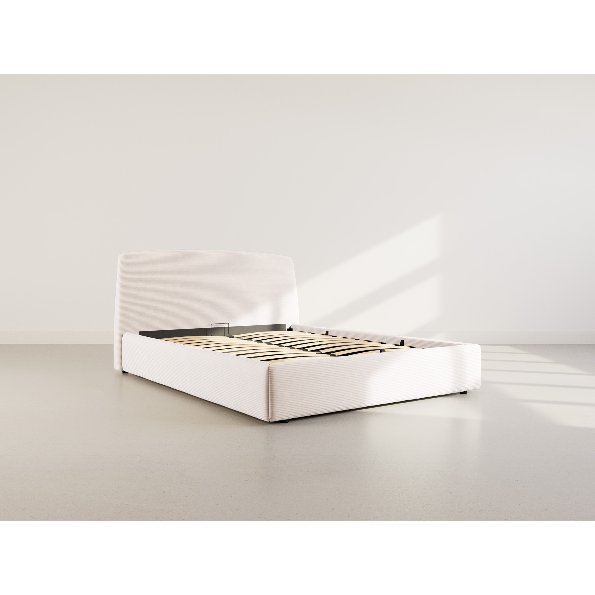 Juliette - lit coffre - 160x200 cm - en velours côtelé - Beige