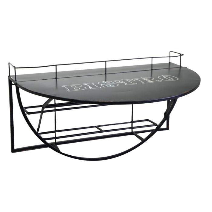 Tavolino in metallo da muro con mensola nero cm70x47h40