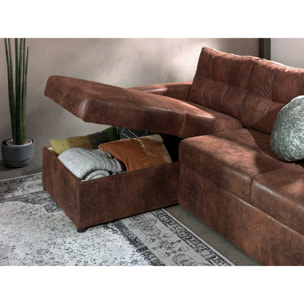 Astoria - canapé d'angle réversible - convertible avec coffre - style industriel - 4 places - Marron