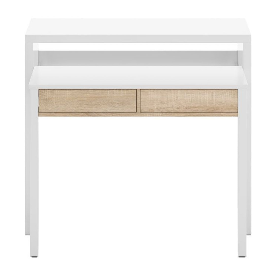 Mesa de escritorio extensible Bureau Blanco Artik (Blanco Mate) - Roble Canadian